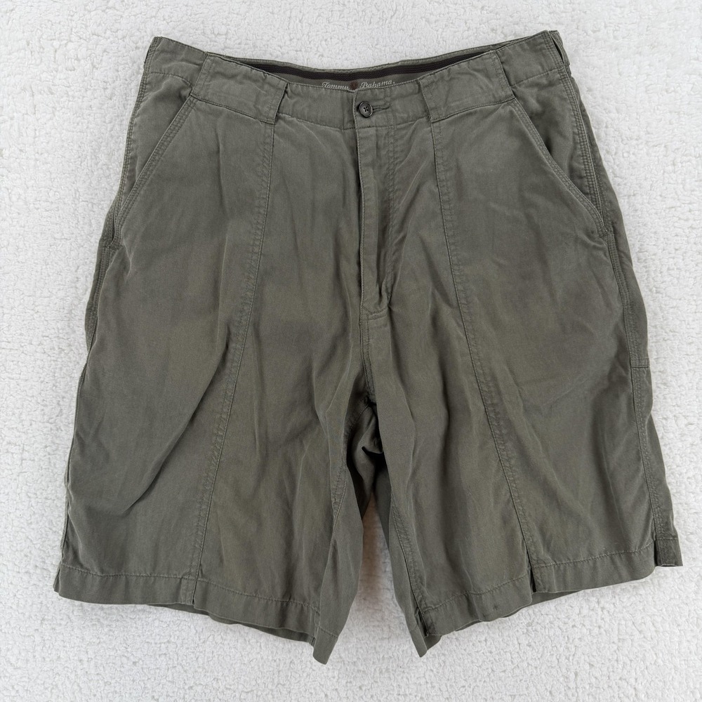 Tommy Bahama Shorts Mens 33 Green Tencel Chino Flat Front Tropical Casual Travel